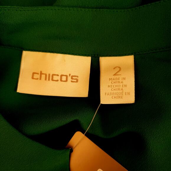 Chico's Elegant Green Blouse w/ Button Pleated Flare Sleeves | Size 2 (US 12) - Picture 10 of 10
